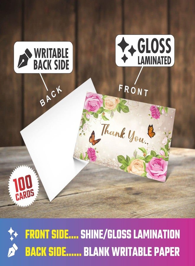 Zeetab Glossy Thank You Cards | Thanks Greeting Card for Customer Order, Return Gifts & Packaging Material | Front Gloss Laminated & Back Writable Blank White - ART3 (100) - Image 2